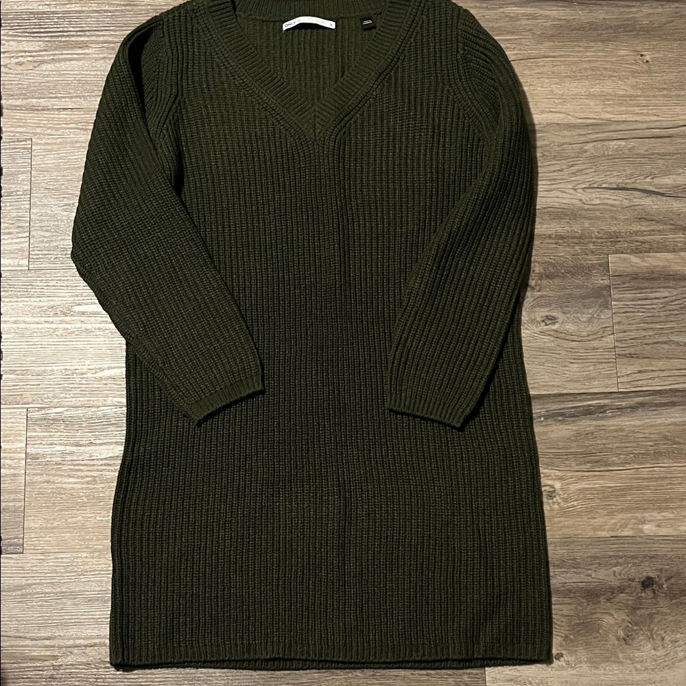 Only Dark Green V-Neck Sweater Dress